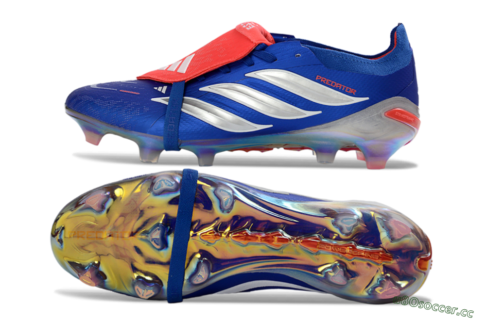 Men's Adidas Predator 26 Elite Fold-Over Tongue FG Firm Ground Low-Tops Football Boots - Blue/Fiery Red/Cool Silver 1