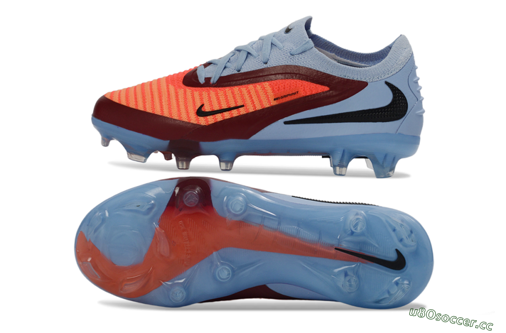 Kids Nike Phantom 6 Elite Low FG Firm Ground Low-Tops Football Boots - Blue/Coral Breeze/Crimson Burst 1