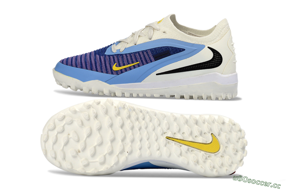 Kids Nike Phantom 6 Elite Low TF Artificial Turf Low-Tops Football Shoes - Blue/Bright Yellow/Cream White 1