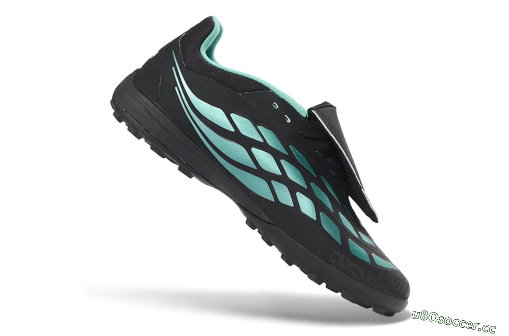 Men's Adidas Predator 26 Elite Fold-Over Tongue TF Artificial Turf Low-Tops Football Shoes - Black/Aqua Blue/Charcoal Grey 5