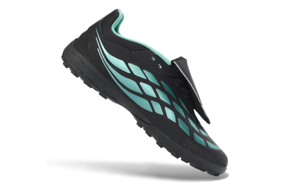 Men's Adidas Predator 26 Elite Fold-Over Tongue TF Artificial Turf Low-Tops Football Shoes - Black/Aqua Blue/Charcoal Grey