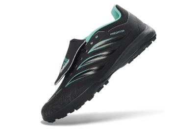 Men's Adidas Predator 26 Elite Fold-Over Tongue TF Artificial Turf Low-Tops Football Shoes - Black/Aqua Blue/Charcoal Grey