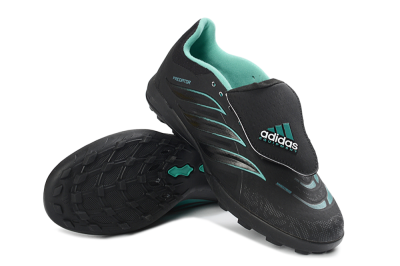 Men's Adidas Predator 26 Elite Fold-Over Tongue TF Artificial Turf Low-Tops Football Shoes - Black/Aqua Blue/Charcoal Grey