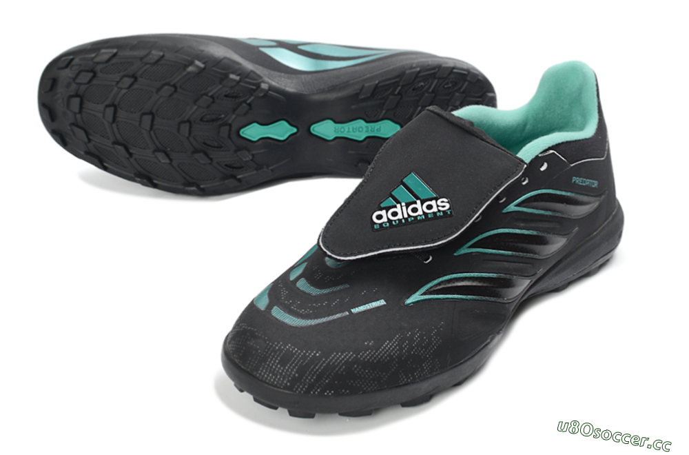 Men's Adidas Predator 26 Elite Fold-Over Tongue TF Artificial Turf Low-Tops Football Shoes - Black/Aqua Blue/Charcoal Grey 3