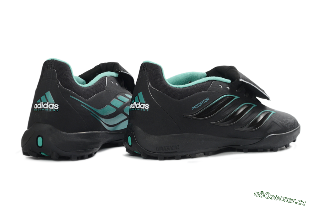 Men's Adidas Predator 26 Elite Fold-Over Tongue TF Artificial Turf Low-Tops Football Shoes - Black/Aqua Blue/Charcoal Grey 7