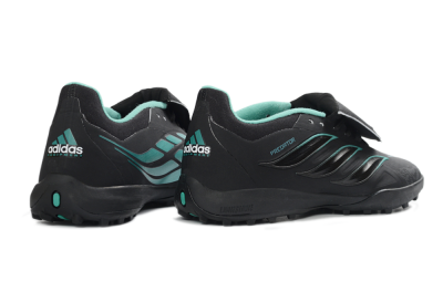Men's Adidas Predator 26 Elite Fold-Over Tongue TF Artificial Turf Low-Tops Football Shoes - Black/Aqua Blue/Charcoal Grey