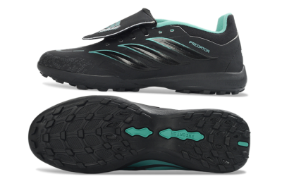Men's Adidas Predator 26 Elite Fold-Over Tongue TF Artificial Turf Low-Tops Football Shoes - Black/Aqua Blue/Charcoal Grey