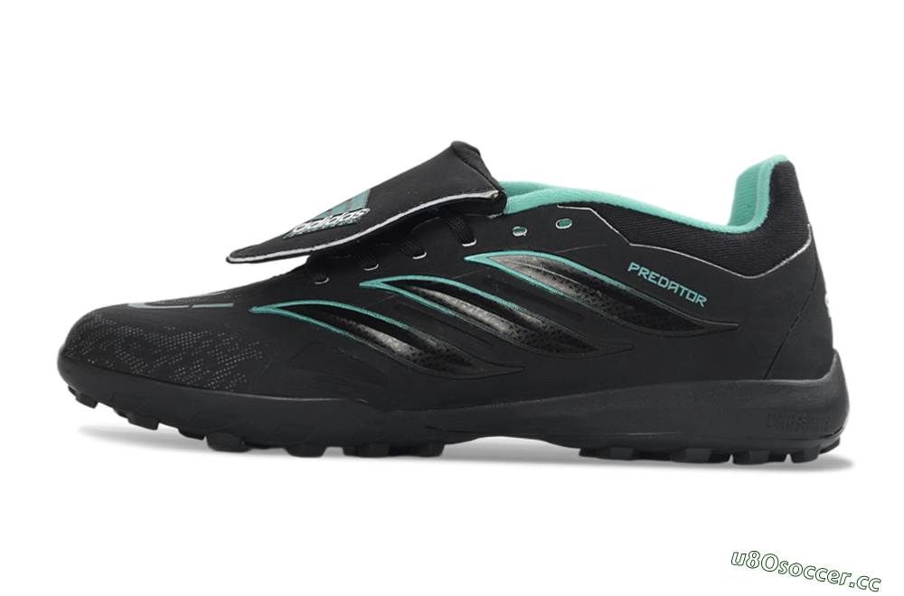 Men's Adidas Predator 26 Elite Fold-Over Tongue TF Artificial Turf Low-Tops Football Shoes - Black/Aqua Blue/Charcoal Grey 0