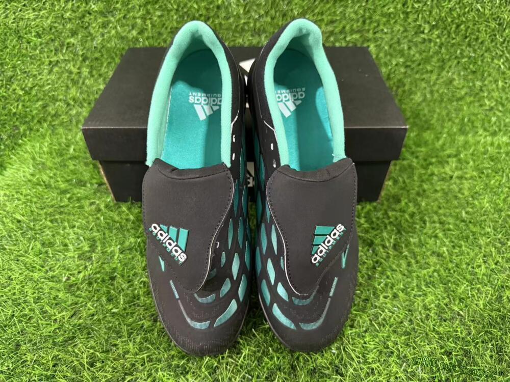 Men's Adidas Predator 26 Elite Fold-Over Tongue TF Artificial Turf Low-Tops Football Shoes - Black/Aqua Blue/Charcoal Grey