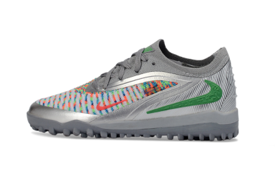 Kids Nike Phantom 6 Elite Low TF Artificial Turf Low-Tops Football Shoes - Gray/Electric Green/Flash Red