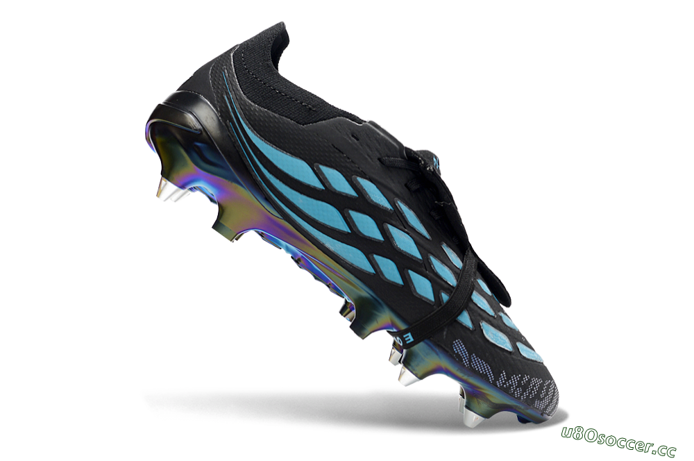 Men's Adidas Predator 26 Elite Fold-Over Tongue SG Soft Ground Low-Tops Football Boots - Black/Iridescent Blue/Metallic Green 4