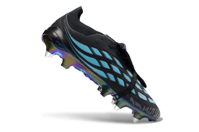 Men's Adidas Predator 26 Elite Fold-Over Tongue SG Soft Ground Low-Tops Football Boots - Black/Iridescent Blue/Metallic Green