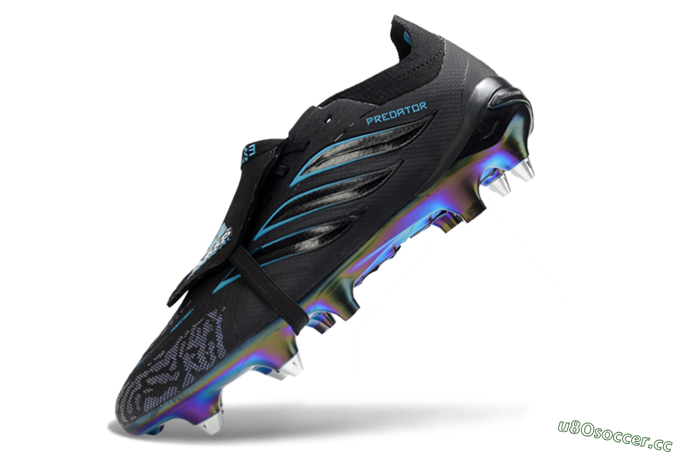 Men's Adidas Predator 26 Elite Fold-Over Tongue SG Soft Ground Low-Tops Football Boots - Black/Iridescent Blue/Metallic Green 5