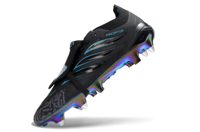Men's Adidas Predator 26 Elite Fold-Over Tongue SG Soft Ground Low-Tops Football Boots - Black/Iridescent Blue/Metallic Green