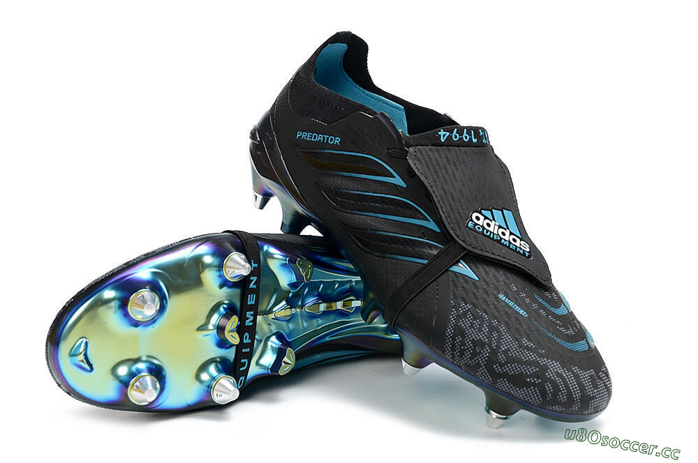 Men's Adidas Predator 26 Elite Fold-Over Tongue SG Soft Ground Low-Tops Football Boots - Black/Iridescent Blue/Metallic Green 3