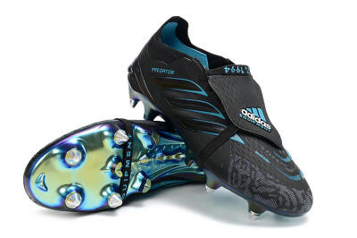 Men's Adidas Predator 26 Elite Fold-Over Tongue SG Soft Ground Low-Tops Football Boots - Black/Iridescent Blue/Metallic Green