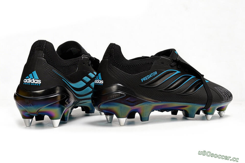Men's Adidas Predator 26 Elite Fold-Over Tongue SG Soft Ground Low-Tops Football Boots - Black/Iridescent Blue/Metallic Green 6