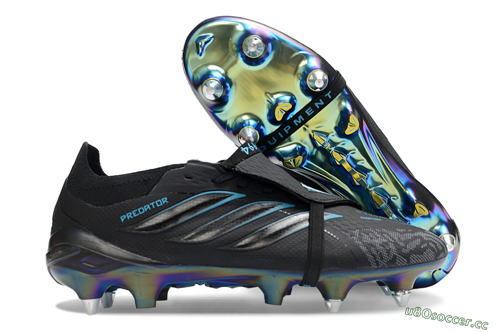 Men's Adidas Predator 26 Elite Fold-Over Tongue SG Soft Ground Low-Tops Football Boots - Black/Iridescent Blue/Metallic Green 2