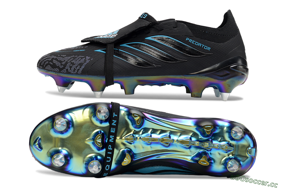 Men's Adidas Predator 26 Elite Fold-Over Tongue SG Soft Ground Low-Tops Football Boots - Black/Iridescent Blue/Metallic Green 1