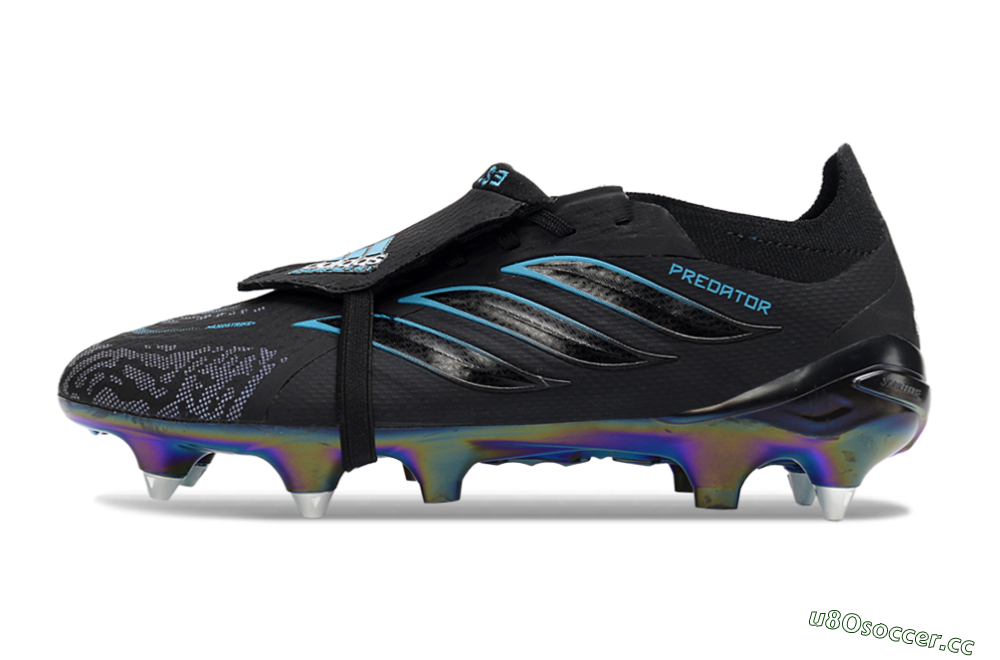 Men's Adidas Predator 26 Elite Fold-Over Tongue SG Soft Ground Low-Tops Football Boots - Black/Iridescent Blue/Metallic Green 0