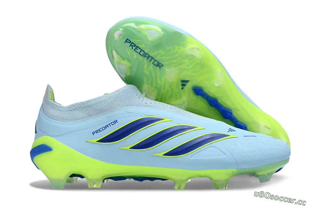 Men's Adidas Predator 26 Elite Laceless FG Firm Ground Low-Tops Football Boots - Blue/Neon Green/Deep Blue 2