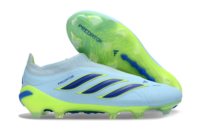 Men's Adidas Predator 26 Elite Laceless FG Firm Ground Low-Tops Football Boots - Blue/Neon Green/Deep Blue
