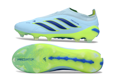 Men's Adidas Predator 26 Elite Laceless FG Firm Ground Low-Tops Football Boots - Blue/Neon Green/Deep Blue