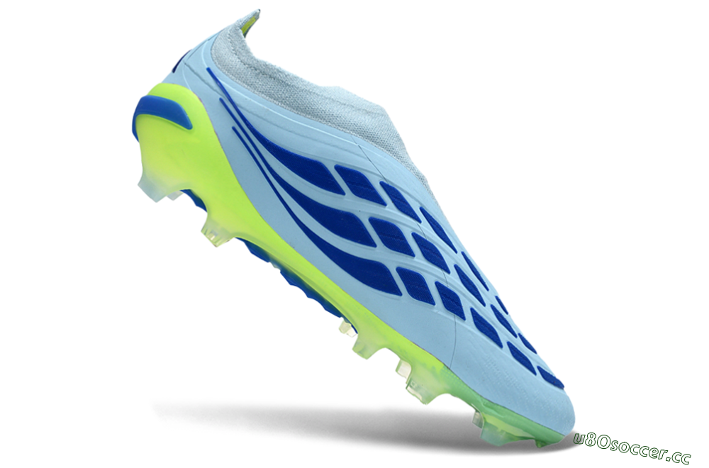 Men's Adidas Predator 26 Elite Laceless FG Firm Ground Low-Tops Football Boots - Blue/Neon Green/Deep Blue 4