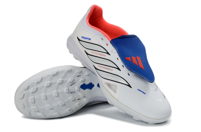 Men's Adidas Predator 26 Elite Fold-Over Tongue TF Artificial Turf Low-Tops Football Shoes - White/Electric Blue/Fiery Red