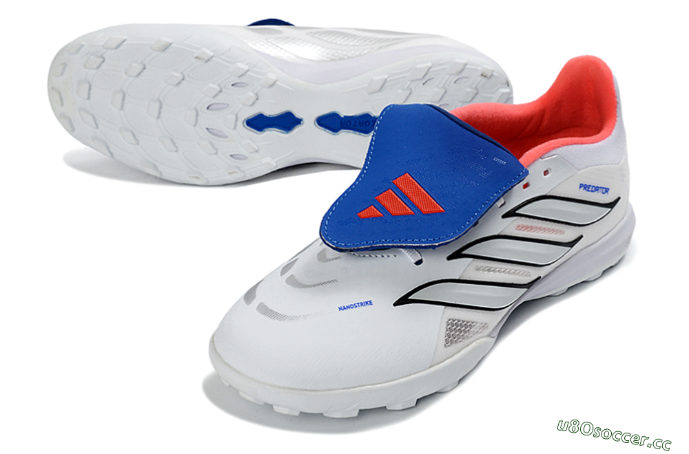 Men's Adidas Predator 26 Elite Fold-Over Tongue TF Artificial Turf Low-Tops Football Shoes - White/Electric Blue/Fiery Red 3