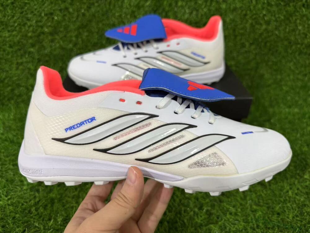 Men's Adidas Predator 26 Elite Fold-Over Tongue TF Artificial Turf Low-Tops Football Shoes - White/Electric Blue/Fiery Red