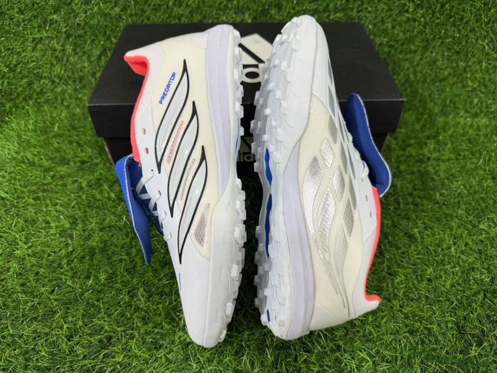 Men's Adidas Predator 26 Elite Fold-Over Tongue TF Artificial Turf Low-Tops Football Shoes - White/Electric Blue/Fiery Red