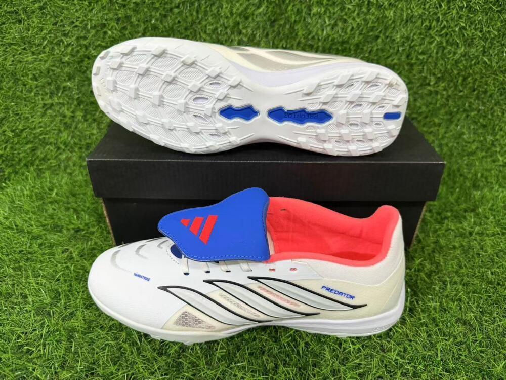 Men's Adidas Predator 26 Elite Fold-Over Tongue TF Artificial Turf Low-Tops Football Shoes - White/Electric Blue/Fiery Red