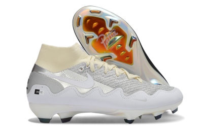 Men's Nike Air Zoom Mercurial Superfly 10 Elite FG Firm Ground High-Tops Football Boots - White/Metallic Silver/Champagne