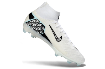 Men's Nike Air Zoom Mercurial Superfly 10 Elite FG Firm Ground High-Tops Football Boots - White/Black/Light Blue