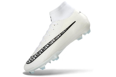 Men's Nike Air Zoom Mercurial Superfly 10 Elite FG Firm Ground High-Tops Football Boots - White/Black/Light Blue