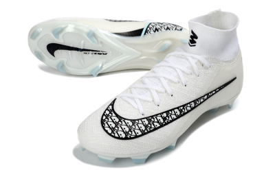 Men's Nike Air Zoom Mercurial Superfly 10 Elite FG Firm Ground High-Tops Football Boots - White/Black/Light Blue