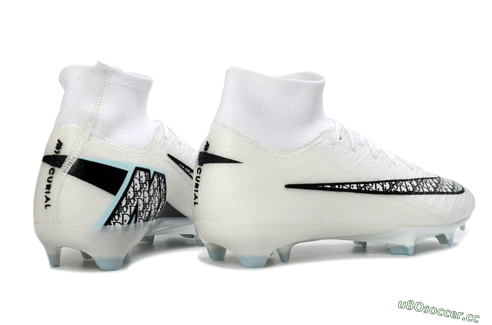 Men's Nike Air Zoom Mercurial Superfly 10 Elite FG Firm Ground High-Tops Football Boots - White/Black/Light Blue 7