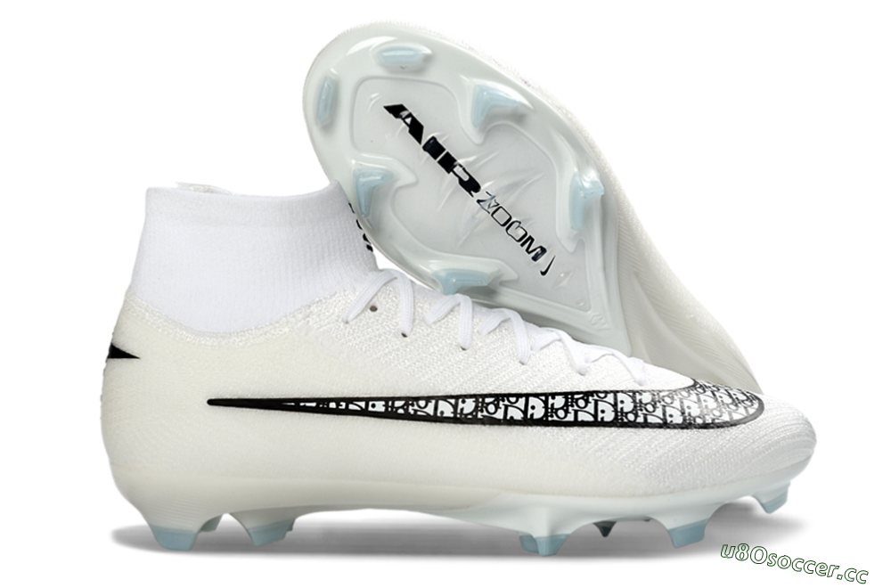 Men's Nike Air Zoom Mercurial Superfly 10 Elite FG Firm Ground High-Tops Football Boots - White/Black/Light Blue 2
