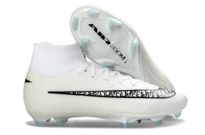 Men's Nike Air Zoom Mercurial Superfly 10 Elite FG Firm Ground High-Tops Football Boots - White/Black/Light Blue