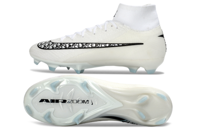 Men's Nike Air Zoom Mercurial Superfly 10 Elite FG Firm Ground High-Tops Football Boots - White/Black/Light Blue