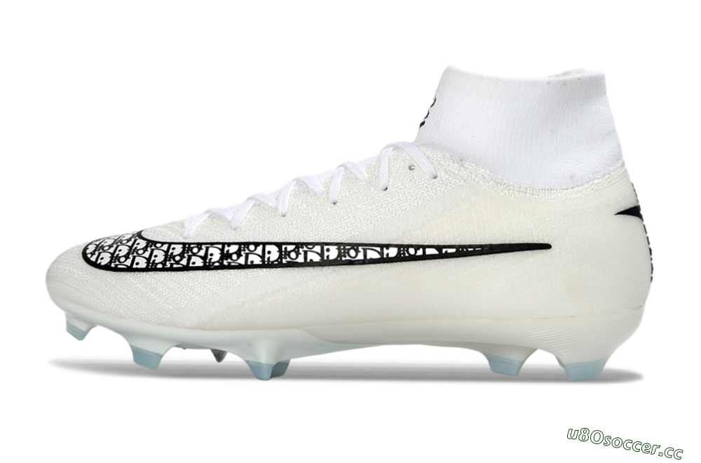 Men's Nike Air Zoom Mercurial Superfly 10 Elite FG Firm Ground High-Tops Football Boots - White/Black/Light Blue 0