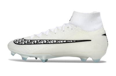 Men's Nike Air Zoom Mercurial Superfly 10 Elite FG Firm Ground High-Tops Football Boots - White/Black/Light Blue