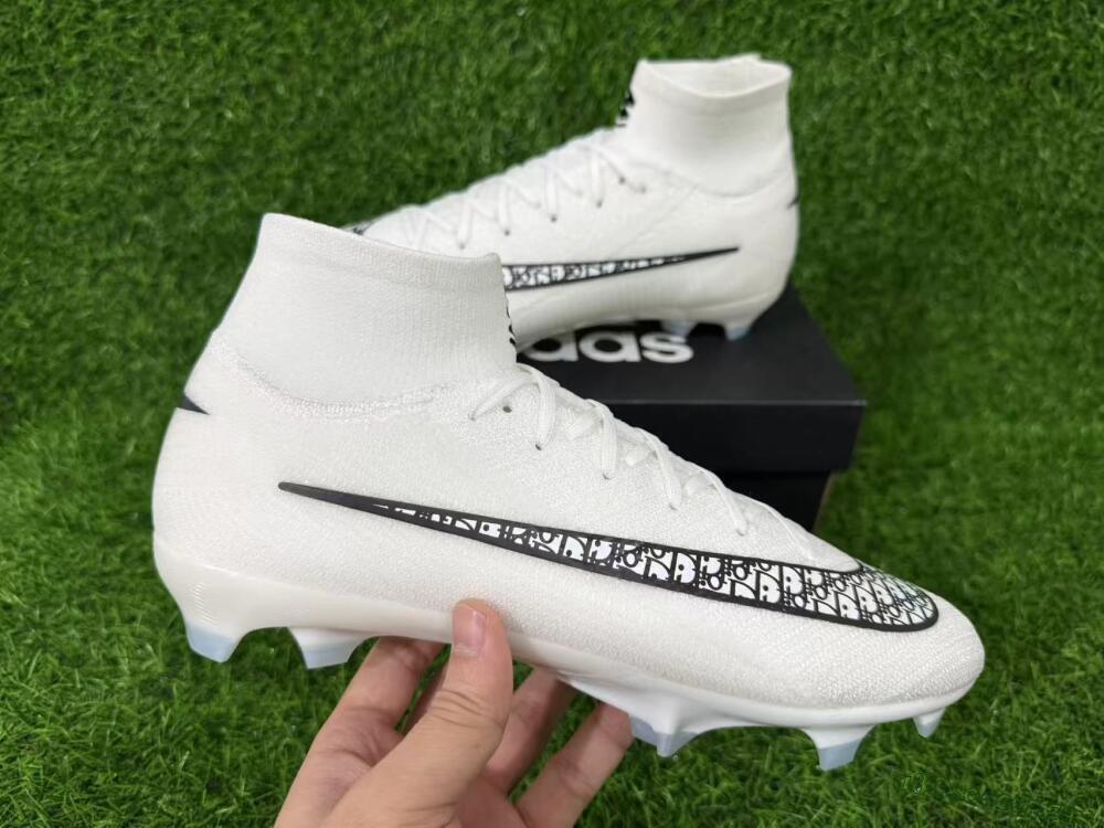 Men's Nike Air Zoom Mercurial Superfly 10 Elite FG Firm Ground High-Tops Football Boots - White/Black/Light Blue
