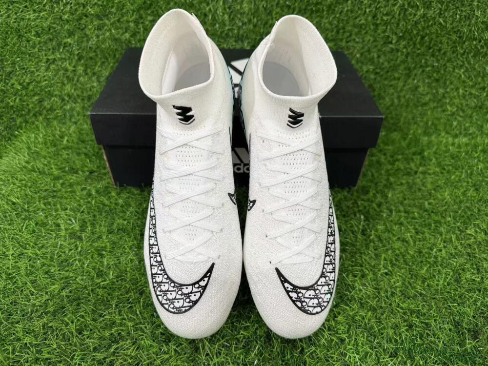 Men's Nike Air Zoom Mercurial Superfly 10 Elite FG Firm Ground High-Tops Football Boots - White/Black/Light Blue