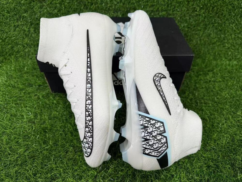 Men's Nike Air Zoom Mercurial Superfly 10 Elite FG Firm Ground High-Tops Football Boots - White/Black/Light Blue