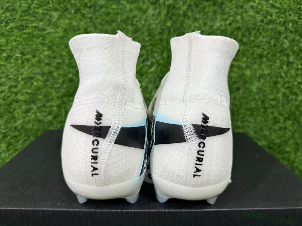 Men's Nike Air Zoom Mercurial Superfly 10 Elite FG Firm Ground High-Tops Football Boots - White/Black/Light Blue