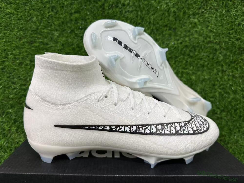 Men's Nike Air Zoom Mercurial Superfly 10 Elite FG Firm Ground High-Tops Football Boots - White/Black/Light Blue