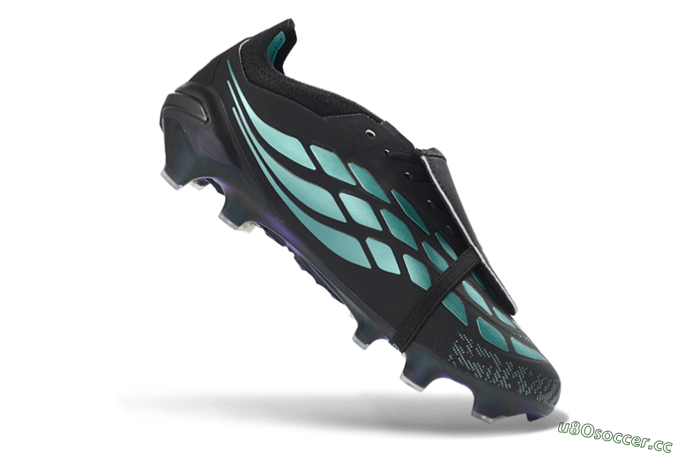 Men's Adidas Predator 26 Elite Fold-Over Tongue FG Firm Ground Low-Tops Football Boots - Black/Electric Blue/Metallic Teal 5