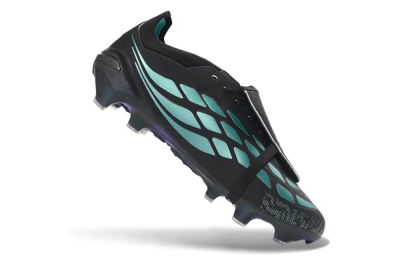 Men's Adidas Predator 26 Elite Fold-Over Tongue FG Firm Ground Low-Tops Football Boots - Black/Electric Blue/Metallic Teal